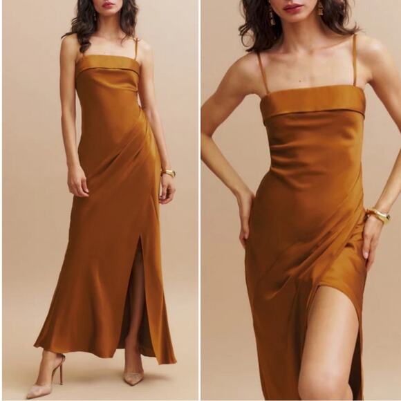 Reformation Landen Silk Ruched Draped Maxi Dress Size 6 - Picture 1 of 8